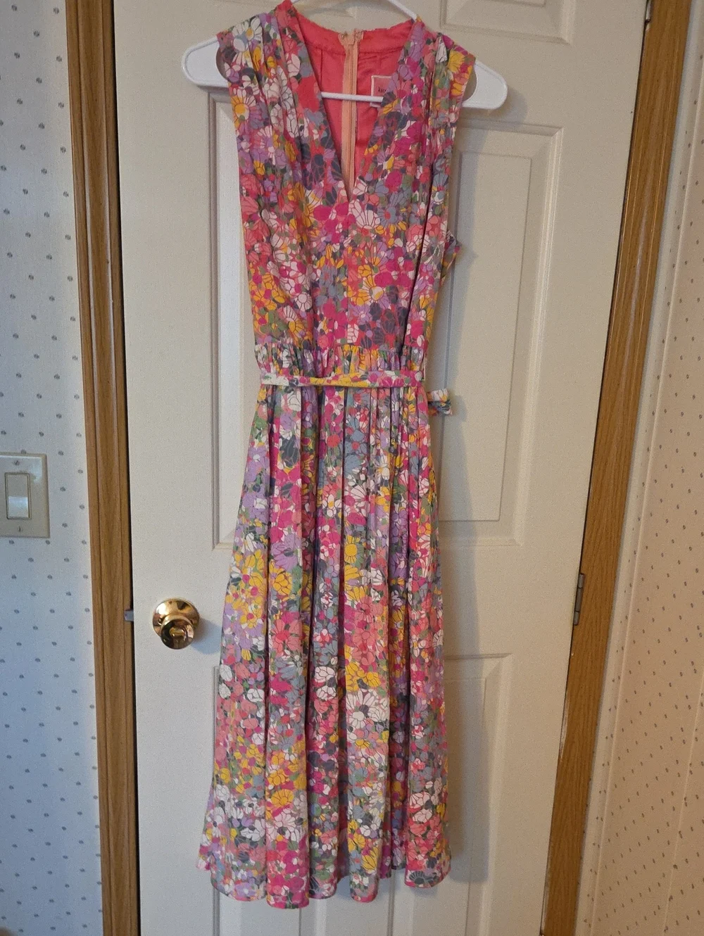 Kate Spade New York multi-color floral midi dress with a V-neckline